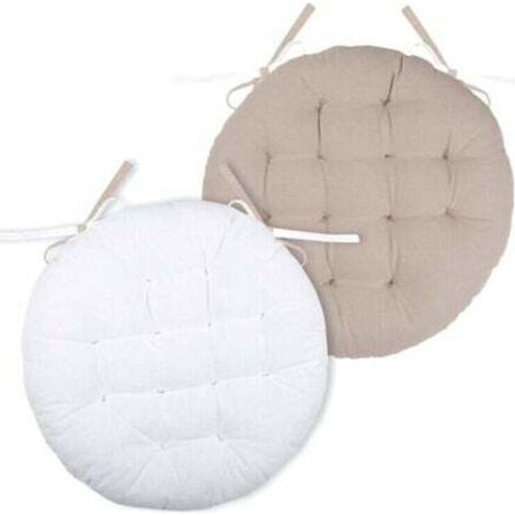 Galette de chaise ronde et bicolore Ecru Ø 38x38 cm