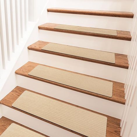 Lot de 15 tapis de marche d'escalier, antidérapants, découpables, autocollants, pour l'intérieur des personnes âgées, enfants, protection des animaux domestiques (beige, 76 x 20 cm) (1/5)