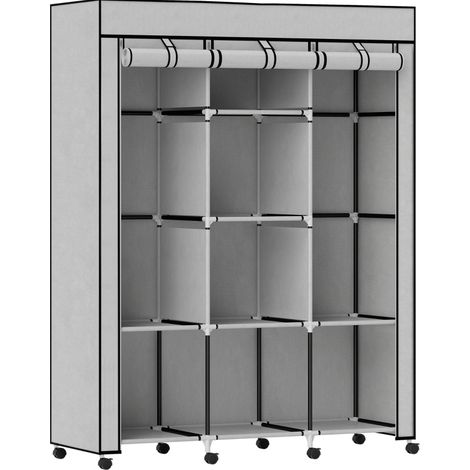 Armario de tela con 8 estantes y 2 barras para colgar 125 x 43 x 162,5 cm gris HOMVRA (1/5)
