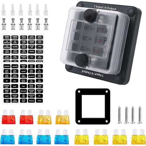 Compatible avec le panneau de distribution électrique à 6 voies pour camions, équipé de fusibles à lames et d'éclairages LED. (1/5)