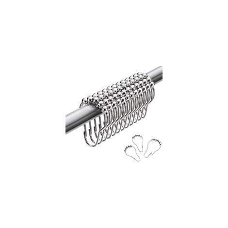 Anneaux de douche en acier inoxydable 304, 12 crochets de rideau de douche, petits crochets en S pour tringle de douche de salle de bain (argenté)