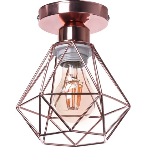 Plafonnier Industriel E27 Vintage Luminaire Suspension de Plafond Abat-jour Diamant Ø16CM pour Chambre Couloir Rose - 1Pcs (1/5)