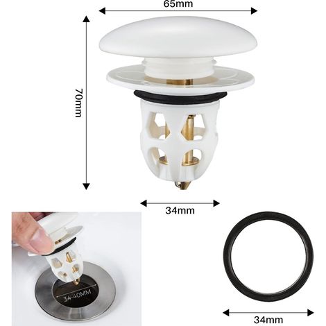 2 Pièces Bonde de Lavabo Universel Pop Up avec Filtre Anti-Clogging,Flitre de Vidange Anti-Bloqué, Adapté aux Trous de Drainage de 34 à 40 mm,Blanc (1/4)