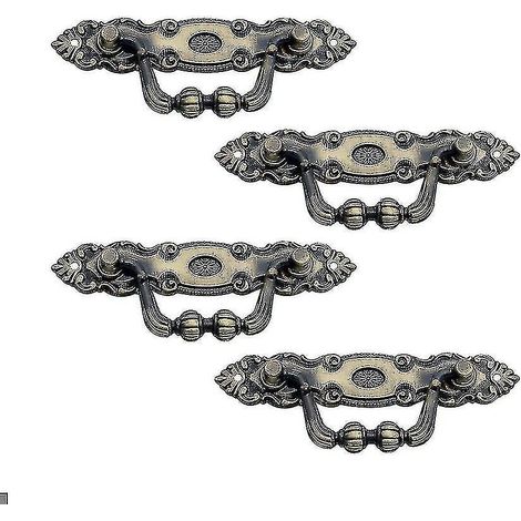 Lot de 4 boutons de tiroir en zinc bronze antique, style vintage, pour meubles et portes.