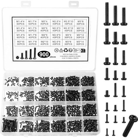 Laptopschrauben Set 900 M1,4-M3 schwarz mit Aufbewahrungsbox (1/5)