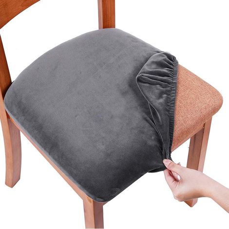 Fundas de asiento de terciopelo para silla de restaurante (juego de 2 piezas), elásticas, extraíbles y lavables, con lazos, color gris oscuro.