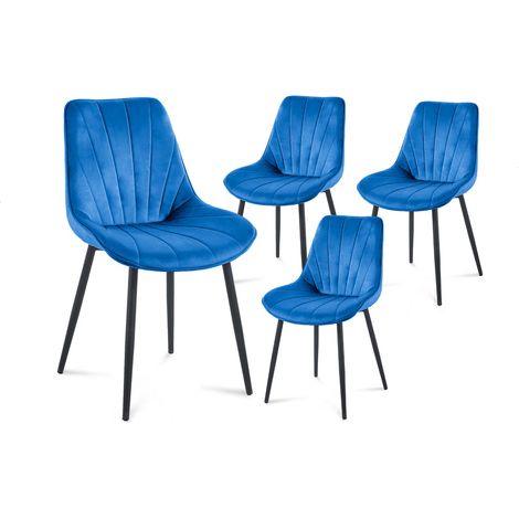 Lot de 4 chaises design en velours bleu ELOVA (1/5)