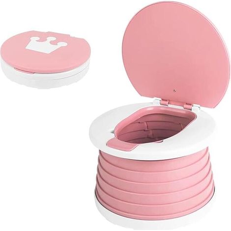Pot pour enfant, Plastique, Pliable, Pot avec couvercle, Pour garçons et filles, Convient pour une utilisation en extérieur, 24 x 17 cm, Rose (1/5)