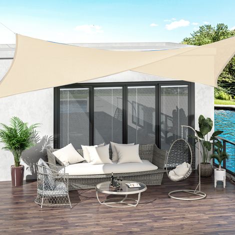Outsunny Rechteckiges Sonnensegel 4x6m, UV-Schutz, 185 g/m² HDPE, für Garten, Terrasse, Patio, Pool, Balkon, Creme