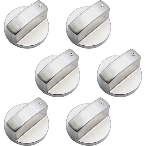 Set mit 6 universellen Metall-Bedienknöpfen, Gasherdknöpfen, 6 mm universellen Bedienknöpfen, Herdknöpfen für Gasherde, Backöfen und Kochfelder.