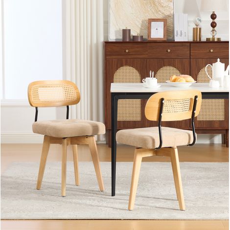 Lot de 2 chaises de salle à manger pivotantes à 360°, en tissu coloris kaki, dossier tressé, assise rembourrée, pieds noirs, pour cuisine, bureau ou chambre – CHICFURN (1/5)
