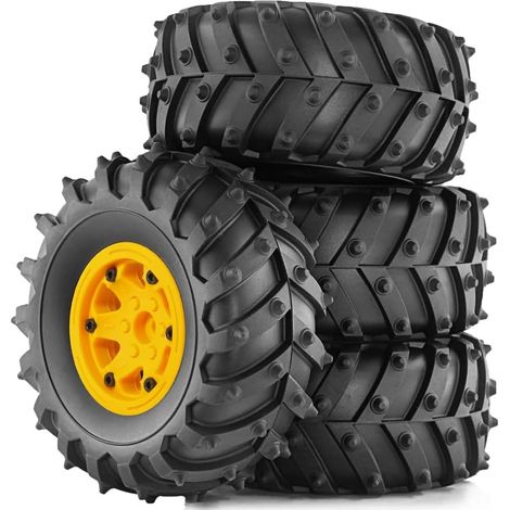 4 Pièces 128mm 1/10- Beadlock Jante de Roue en Caoutchouc Ensemble de Pneus pour 1/10 RC Crawler Car TRX4 D90 D110 Axial SCX10 Jaune (1/5)