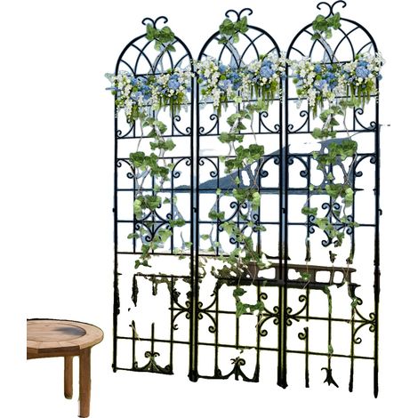Treillis, Design d'Arche en Fer Rustique, Support Durable pour Plantes Grimpantes, noir (1/2)