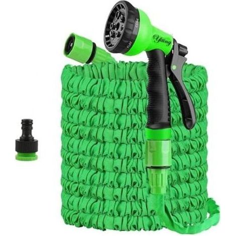 Paar 15 m lange, dehnbare Gartenschläuche, 15 m langer Gartenschlauch mit 8-Düsen-Sprühdüse, einziehbare Gartenschläuche (1/5)