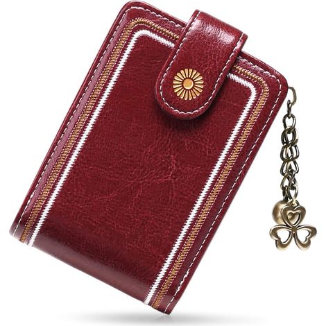 Porte-cartes multifonctionnel en cuir (vin rouge)