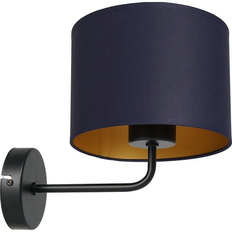 Applique murale noire abat-jour bleu, intérieur doré Arden E27