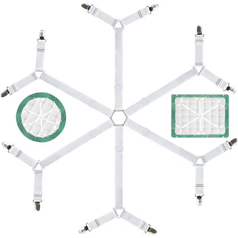 Tendeur Drap Housse - Lot de 4 - Plastique et Métal - Réglable et Antidérapant - Pour Lit Canapé Repassage - Blanc (1/5)