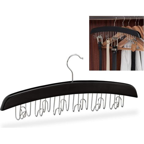 Porte-Ceinture, Armoire, Dressing, 12 Crochets rotatifs à 360°, Bois, 17,5 x 43 x 5,5 cm, Noir/argenté (1/5)