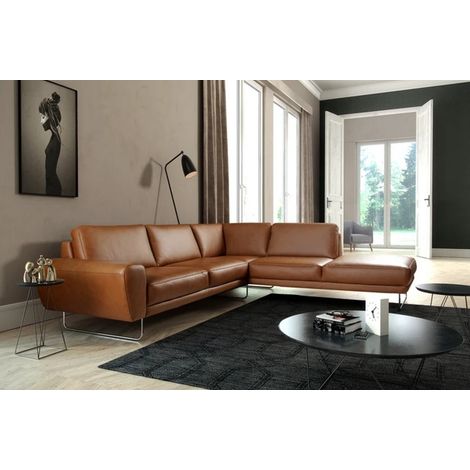 Canapé d'angle 6/7 places en cuir italien 100% luxe – Marron cognac – Dimensions 273x250cm – Confort haut de gamme (1/5)