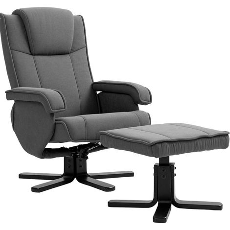 Fauteuil relax pivotant 360° avec repose-pieds, dossier inclinable jusqu’à 135°, fonction bascule et tissu effet velours gris foncé pour salon et bureau - CHICFURN (1/5)