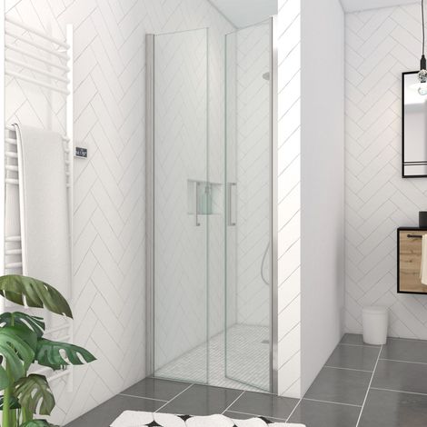 porte de douche double battant 80x200cm - verre trempé transparent 6mm - profil chromé