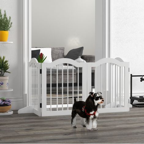 Barrière pliable pour chien 203,5x61 cm en bois et MDF blanc, 4 panneaux, gain de place – MEUBLIV (1/5)