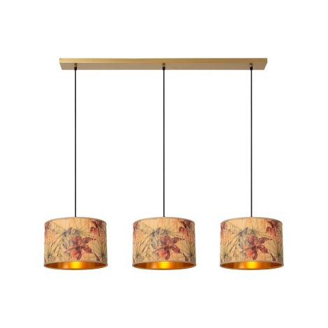 Suspension bambou fleurie triple E27 Lucide TANSELLE