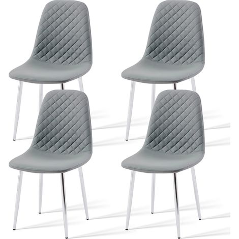 AINPECCA New 4pcs Kitchen dining chairs Faux Leather Fabric Padded Home Office chairs set,Gray