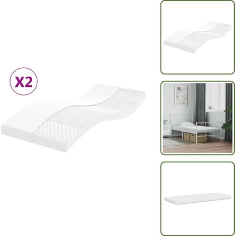 Colchón de 20 ILD - vidaXL Colchones de espuma 2 uds 7 zonas dureza 20ILD blanco 80x200 cm - Colchón de espuma 2 uds