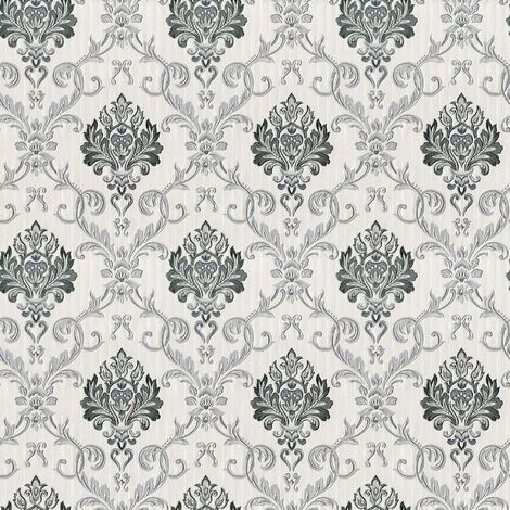 Duplex Damask Wallpaper Debona Grey Silver Embossed Textured Vinyl Metallic (1/2)