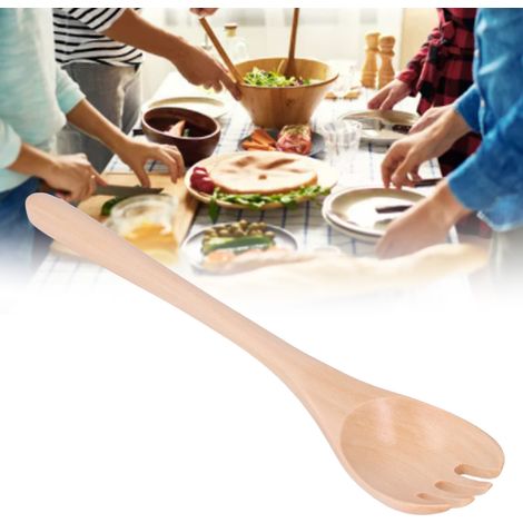 Couverts combinés fourchette à salade et cuillère en bois à long manche (1/5)