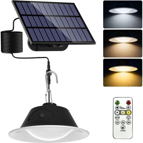 Lampe Solaire Extérieur Suspendue, 3 Températures de Couleur et 6 Niveaux de Luminosité avec Télécommande, Câble 5 Mètres pour Jardin Balcon Terrasse Garage Intérieur et Extérieur