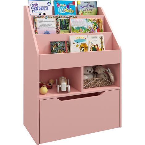 Kinderregal, Spielzeugaufbewahrung, mit Schublade und Rollen – Rosa