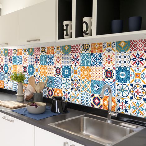 Sticker Mural Carrelage adhésif Cuisine Salle de Bain - 60 STICKERS CARRELAGES AZULEJOS LEOPOLDO - 60stickers20x20cm (1/5)