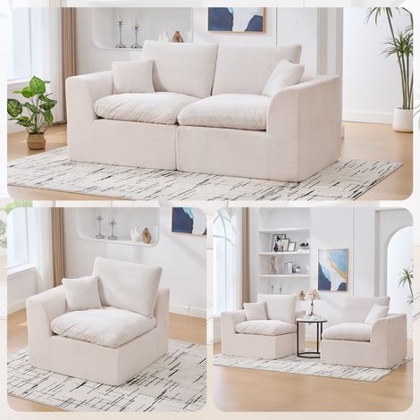 2-Sitzer Sofa 204 x 102,5 x 84 cm - skandinavisches Design mit Kissen - ideal für Wohnzimmer und Schlafzimmer - Cord - Beige
