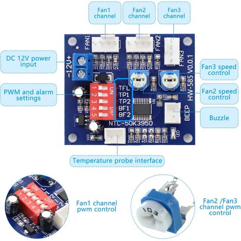 Contrôle du ventilateur PWM, DC 12V, 4 fils, thermostat PWM, régulateur de vitesse, module de capteurs PC, réglage de la température