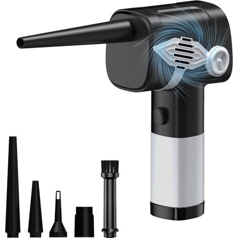 Souffleur d'air Qinkada pour clavier de bureau, batterie rechargeable 6000 mAh, puissant (40 000 tr/min), 3 vitesses, affichage LED, sans fil (1/5)
