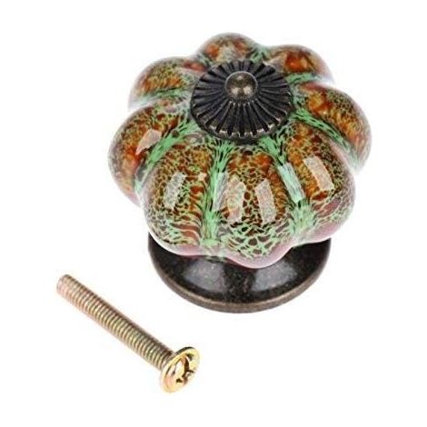 Tiradores de puerta antiguos de cerámica con forma de calabaza para armarios, roperos, cómodas, cajones, muebles de cocina (10 piezas, verde) (1/5)