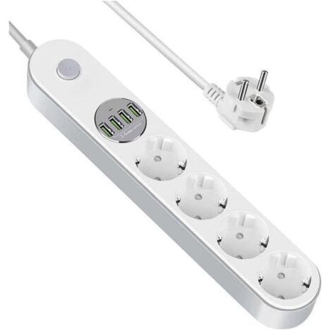 USB Power Strip Surge Protector 4 Sockets Surge Protector with 4 USB Sockets, Power Strip with Switch, Multi Socket Protection Against Overloads and Surge, 2 Power Strip (1/4)