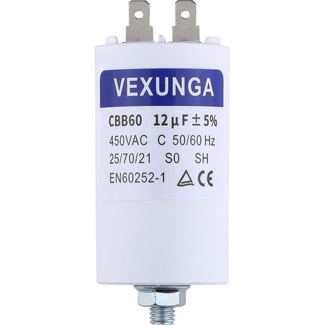 Condensateur Demarrage Moteur 12uF 450V CBB60 Condensateurs de Démarrage 12 MFD 450 Volt 40x70MM Connecteur M8 12 µF 50/60Hz pour Pompe Piscine (1/5)