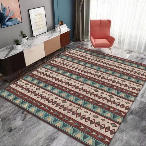 Tapis Rayures 80x160cm Style Bohème Moderne Lavable Machine Couloir Cuisine Antidérapant Couleur Sable (1/4)