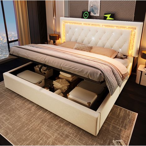 CHICFURN Lit banquette convertible gris 90 x 200 avec tiroirs LED et ports USB Type C (1/5)