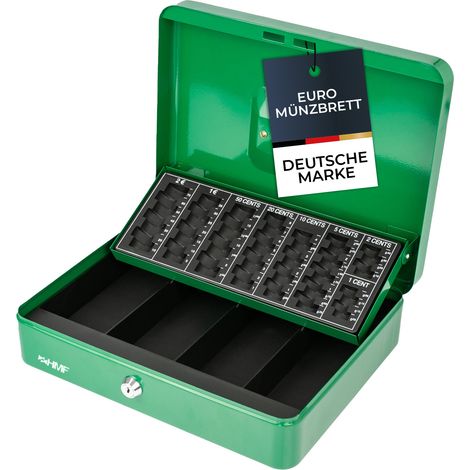 HMF 4215 Geldkassette mit Euro-Münzzählbrett, 30,5 x 24 x 8,5 cm, Grün