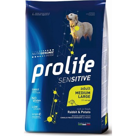 Prolife Dog Sensitive Adult Medium Large Coniglio e Patate  - Prolife Dog Sensitive Adult Medium Large Coniglio e Patate - Sacco Da 10 Kg (1/4)