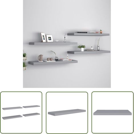 The Living Store Schweberegale 4 Stk. Grau 80x23,5x3,8 cm MDF - Schweberegale - Wandregale - Regalset - Graue Möbel - Wohnwandgestaltung