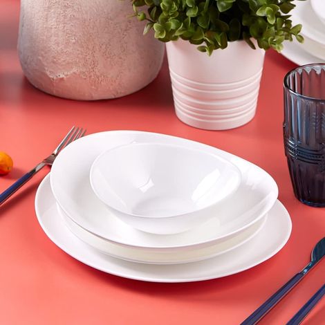Set de Vaisselle en Verre 24 pièces, Service de Vaisselle pour 6 Personnes, Résistant à la Chaleur, Set de Assiettes Blanches, Service de Table (1/5)