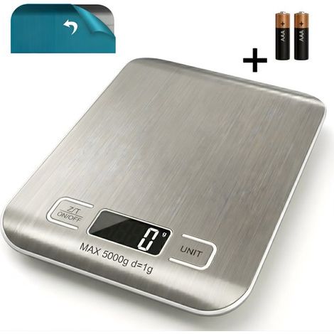 Balance de cuisine numérique - Capacité jusqu'à 5 kg - Acier inoxydable - Écran LCD - Balance de précision pour cuisine, pâtisserie et pesée des aliments