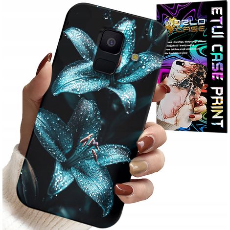 Custodia per Samsung A6 2018 - motivo gigli turchesi + vetro (1/5)