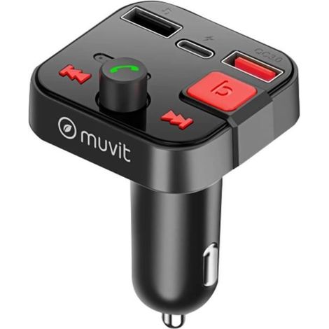 Transmetteur FM Bluetooth - MUVIT - Allume cigare - Port USB 3.0 et USB-C - Microphone intégré - Mains libres (1/5)
