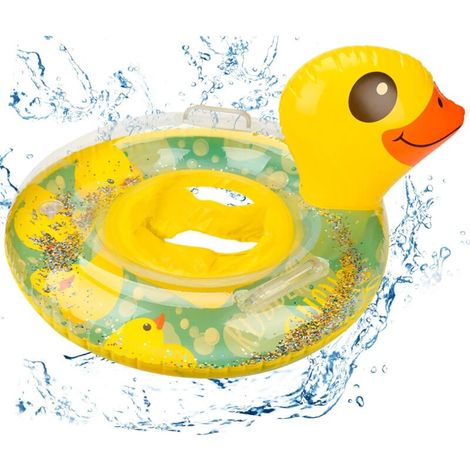 Baby Swim Float with Seat and Handle, Duck Shape Pool Float Boat, Inflatable Baby Float, Swimming Ring for Babies, Toddlers, Summer Training